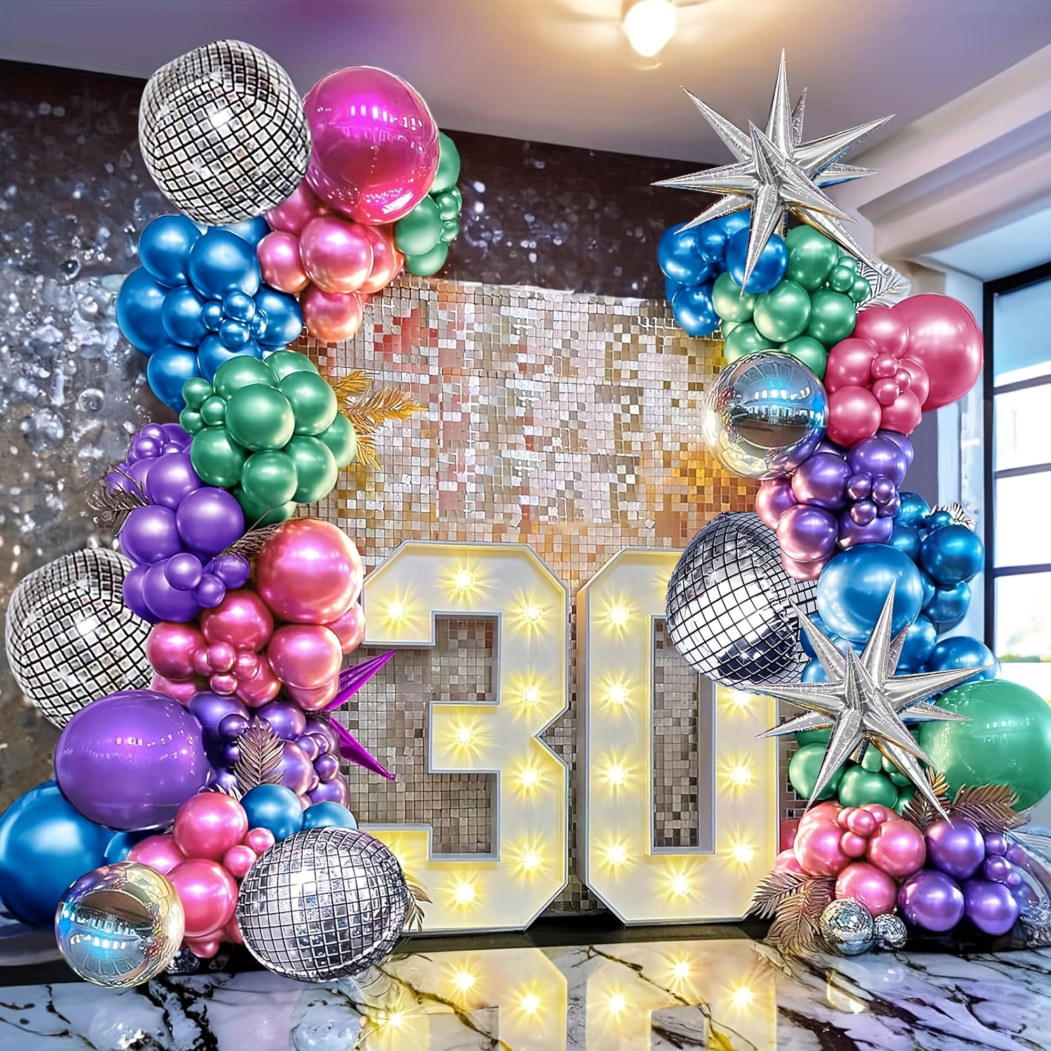 

Metal Set 135pcs Disco Party Decor Blue Silvery Disco Ball Balloons Suitable For 80s 90s Theme Birthday Graduation 2024 New Year Party Eve Decorations, Best For Christmas