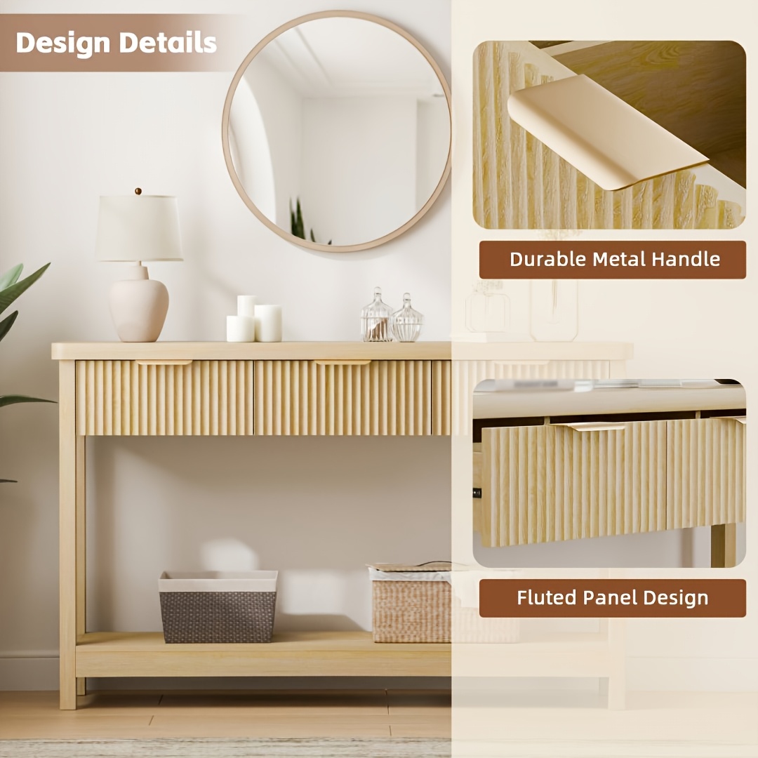 Modern Fluted Entryway Console Table with 3 Drawers 20 Fluted Drawer and Metal Handle Detail