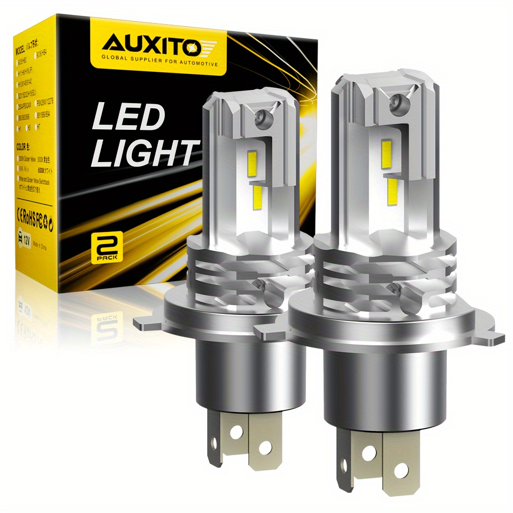 

Auxito 2pcs H4 9003 Hb2 Led Headlight Bulb 6500k White Fanless Front High Low Beam Headlamps 1860 Csp For Car Motorcycle 12v