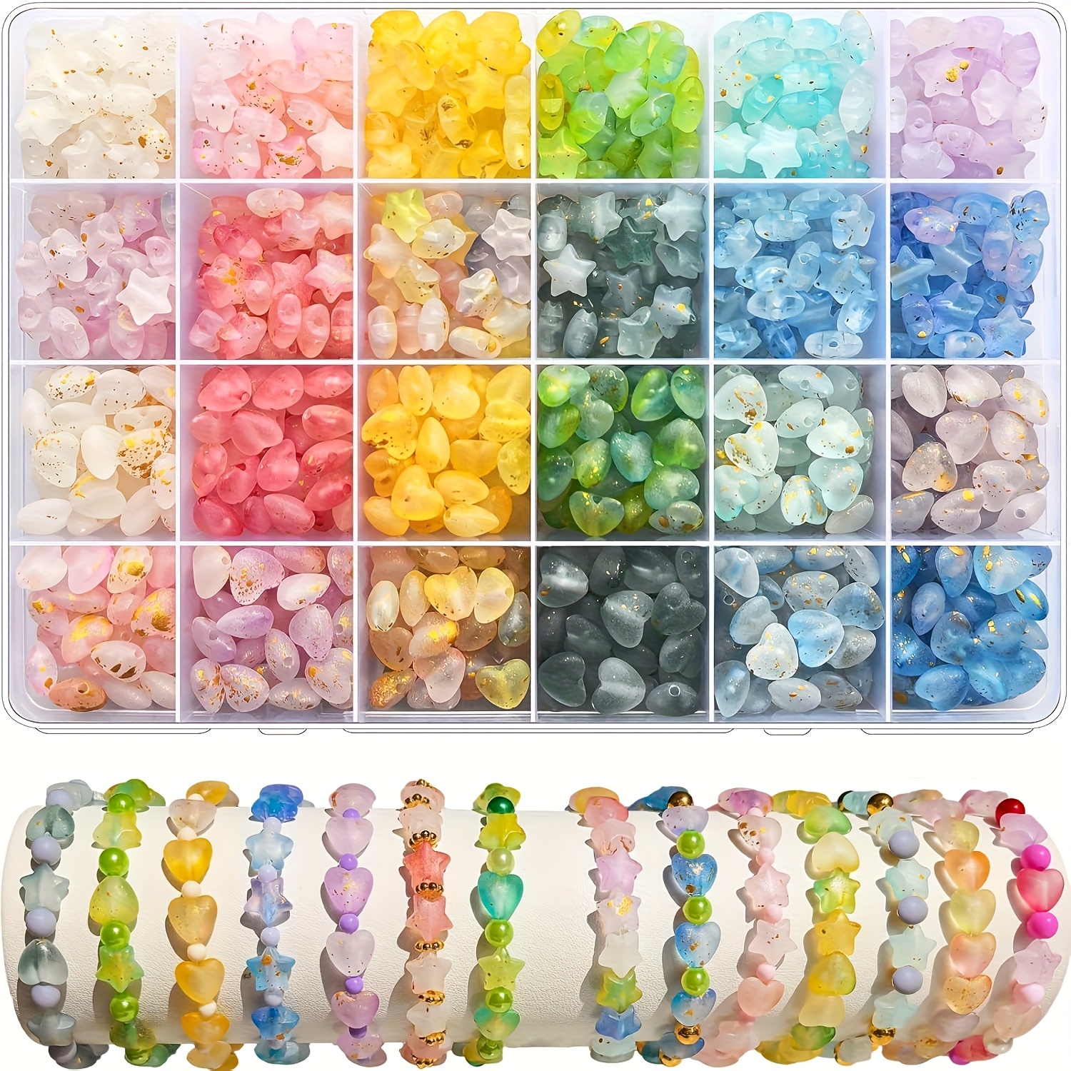 100 200pcs random star and heart shaped acrylic beads two tone gradient color jewelry making friendship bracelet kit diy bracelet and earring material pack matte frosted colored beads mixed color beads pendant accessories storage bead box