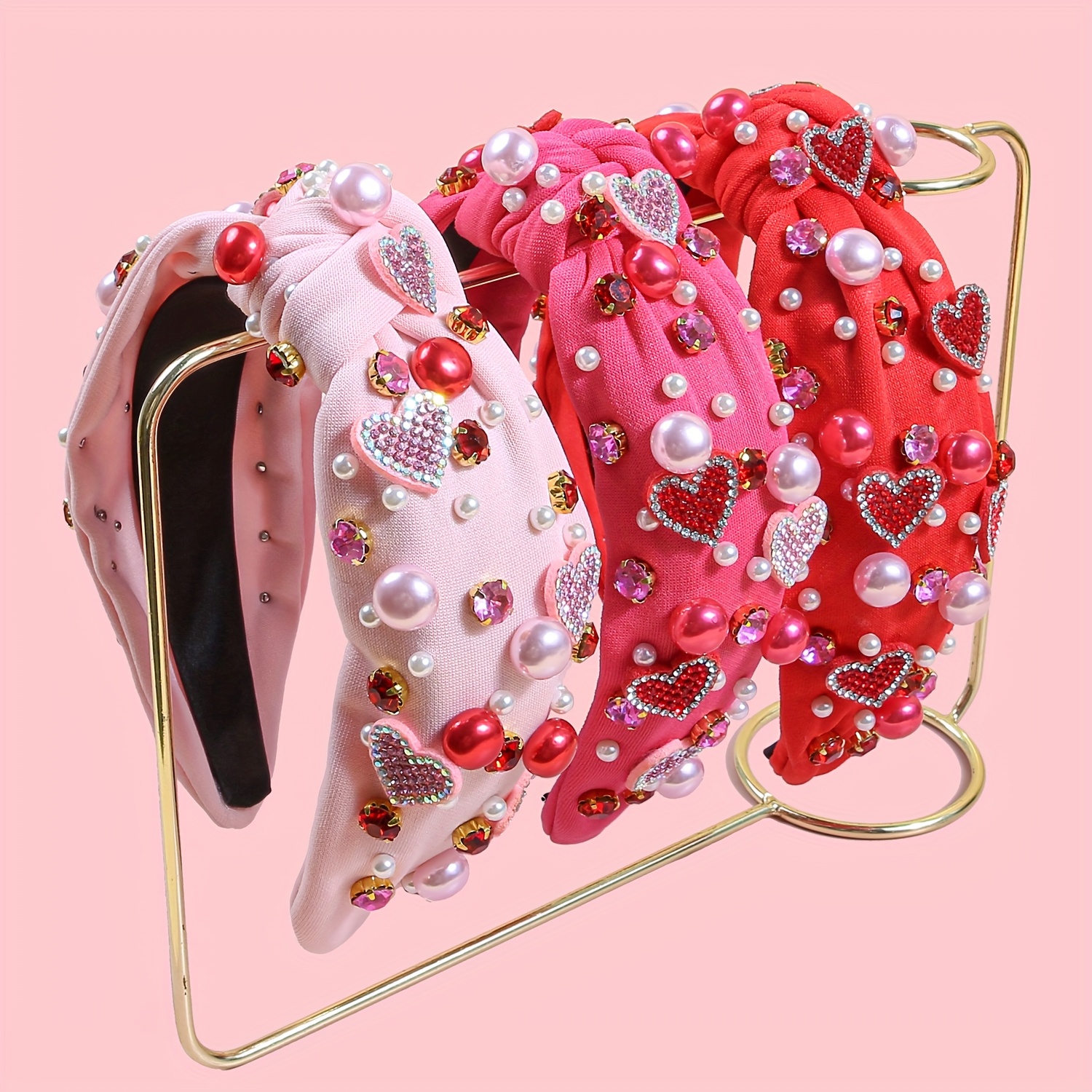 

Elegant Vintage Style Valentine's Day Heart Hairband, Fabric Dress Up Headband With Color Matching Print, Single Piece, Non-feathered Fashion Accessory For High Top Hair