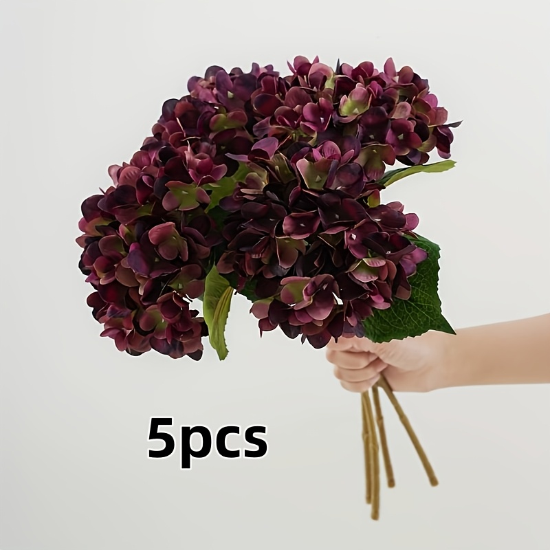 TEMU Lot de 5 fleurs d'hortensia artificielles vintage - Grandes fleurs artificielles d'hortensia multicolores de 18,5 pouces, entretien pour