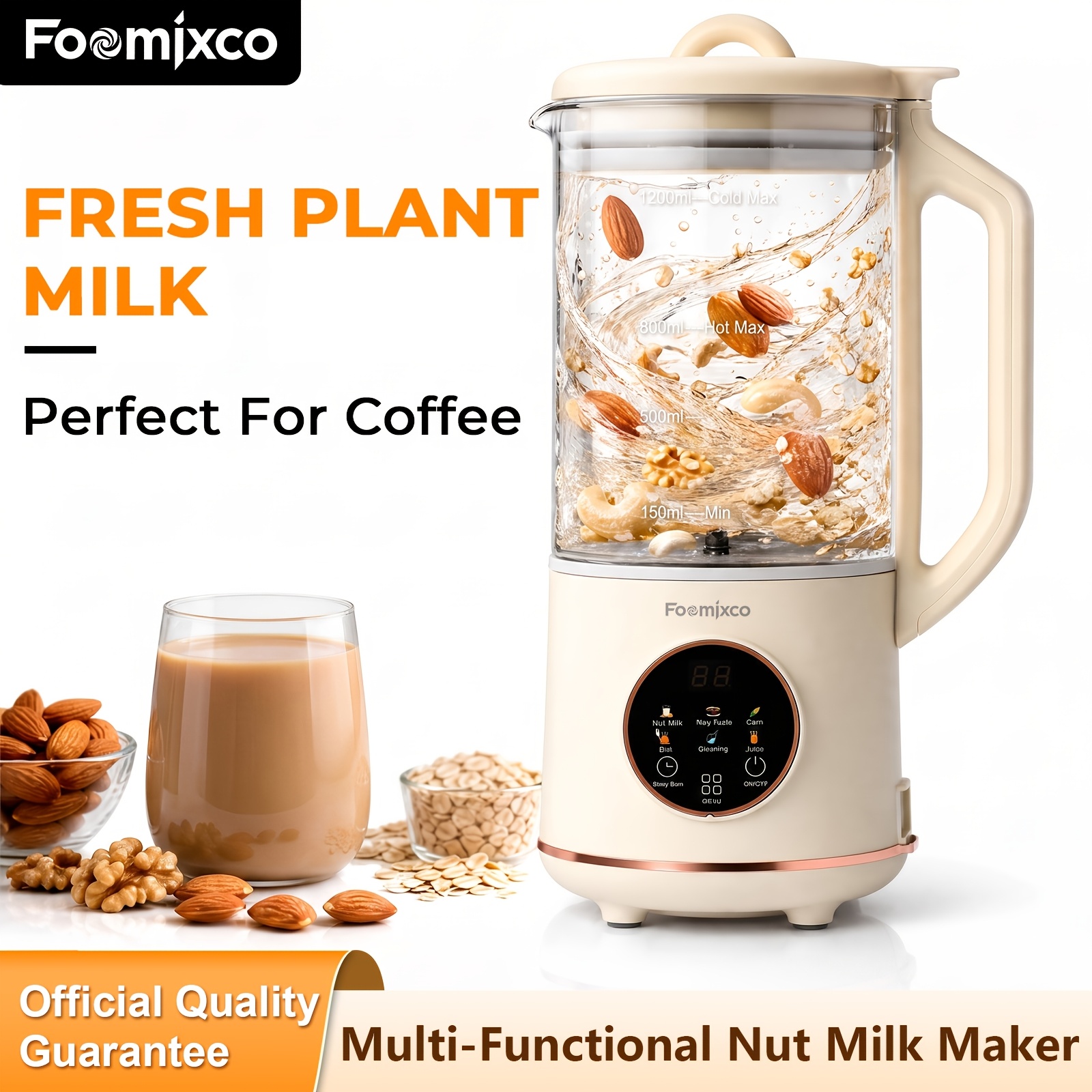 TEMU FOOMIXCO 1500Ml Máquina para Hacer Leche Vegetal, Máquina Automática para Leche de con Retrasado de 24H y Autolimpieza, Máquina y Batidora