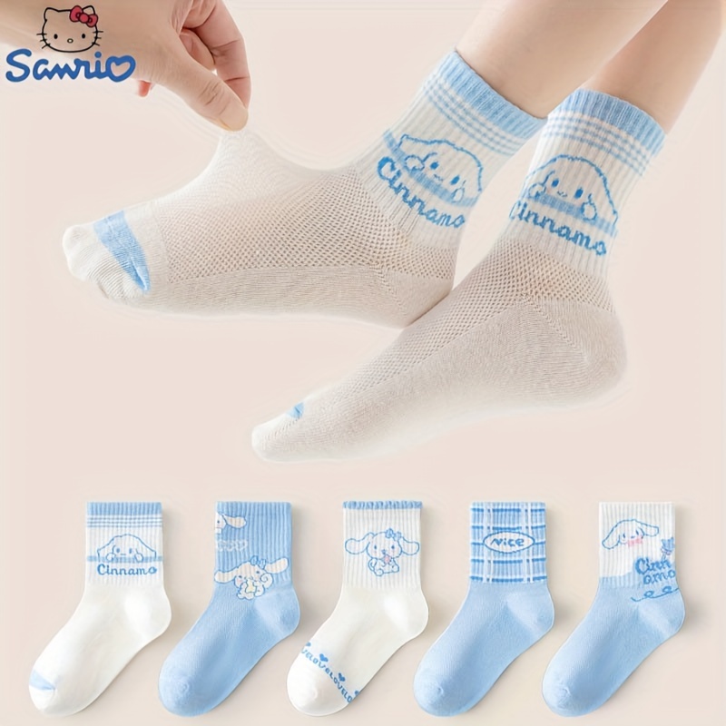 

5 Pairs Anime Socks, Cute College Jk Style Blue Mid Tube Socks, Women's Stockings & Hosiery