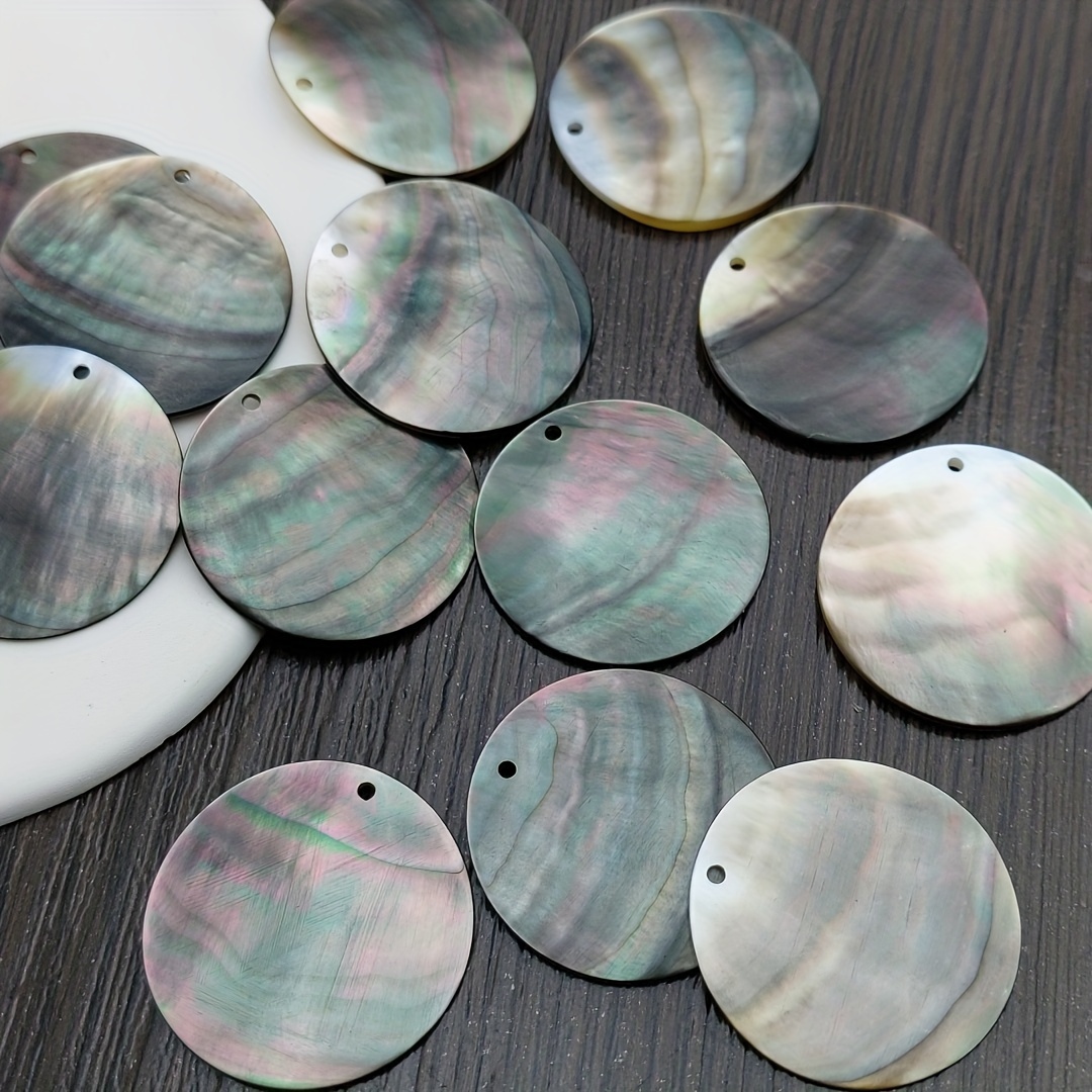 

8pcs 30mm Natural Black Shell Round Piece Charms Single Hole Pendant Suitable For Earrings Necklace Jewelry Diy Making Wind Chime Accessories