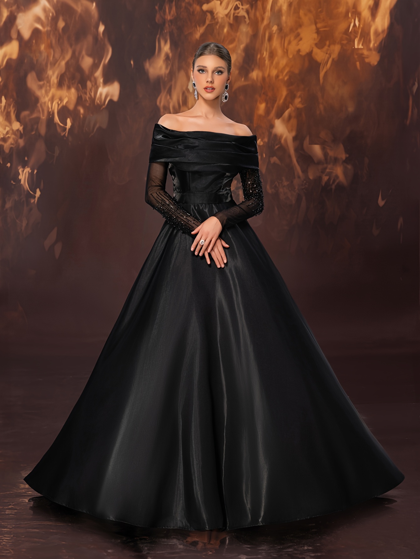 women's elegant shoulder formal evening gown satin Temu Denmark - Main Image