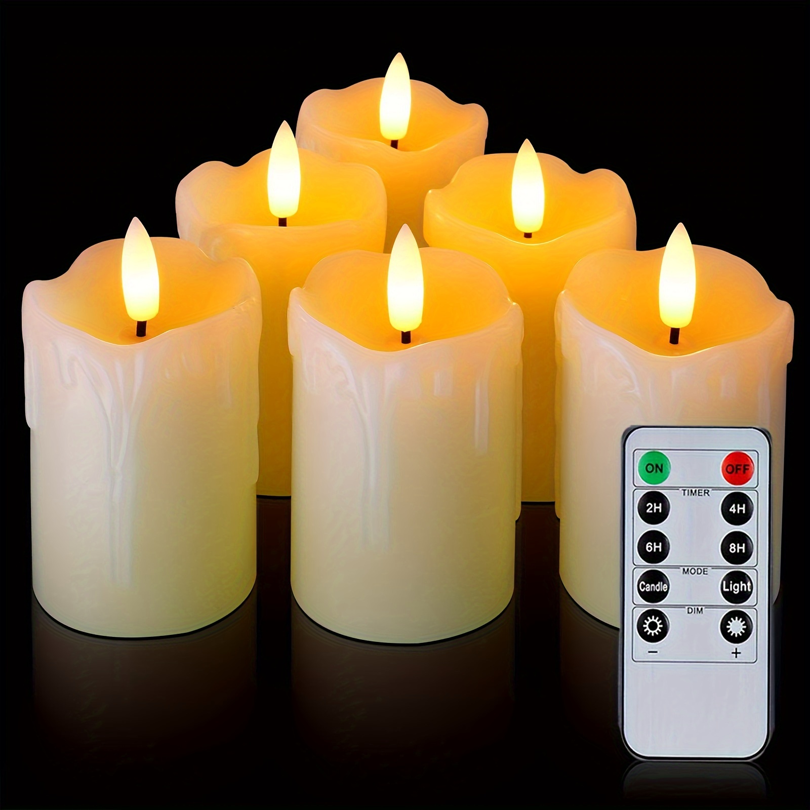 

6pcs Flameless Votive Candles With Timer Remote, 2" X 3" Real Wax, Realistic Black Wick Battery Operated Pillar Candles, For Wedding, Party And Holiday Decoration