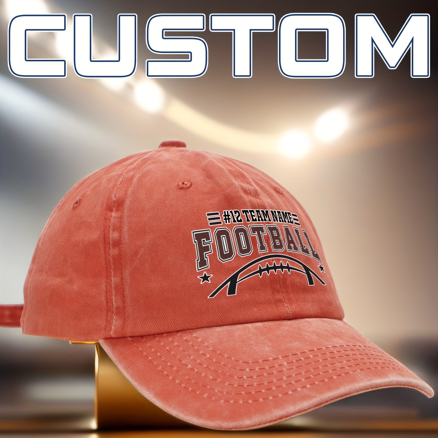 

1pc Men's Washed Retro Baseball Cap, Customizable Text , Football Theme