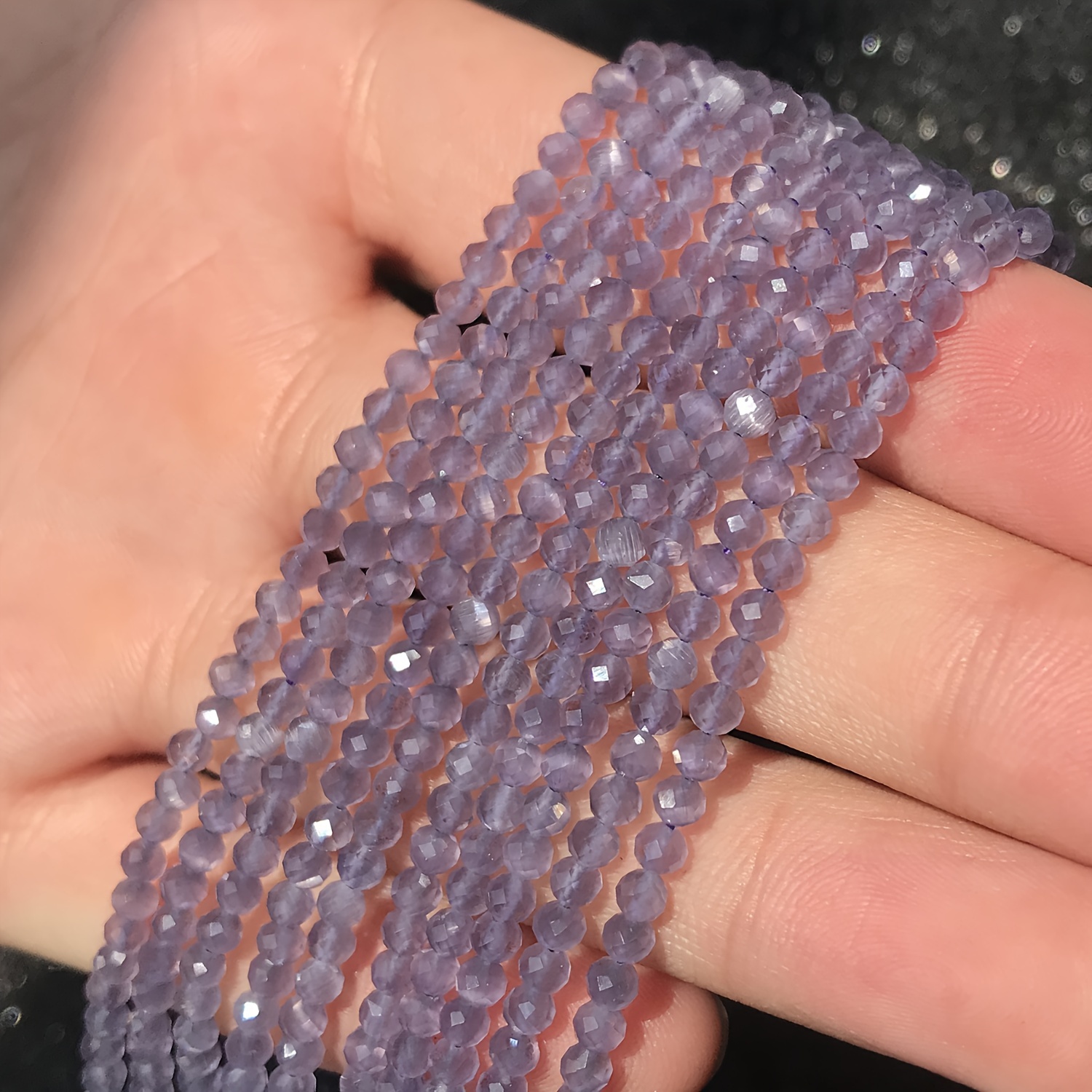 E-shop 176/122 Stück Dunkelviolette Facettierte Katzenaugen-Steinperlen mit Funkelseffekt - 2-3mm kleine Zwischenperlen für DIY-Schmuckherstellung,