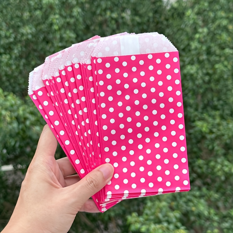 Image of 8x15cm(3x6inches) 25pcs Paper Bags With White Polka Dot Pattern - Perfect For Weddings, Parties, And Small Business Supplies