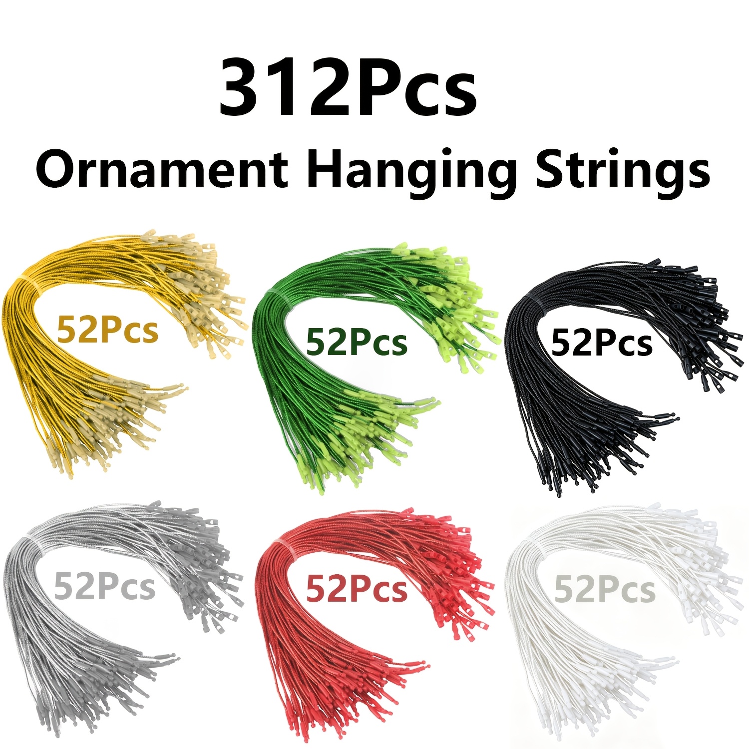 TEMU 312pcs Guirlande de suspension d'ornements de Noël, cordes prédécoupées multicolores avec fermoir à pression, corde de suspension polyvalente de