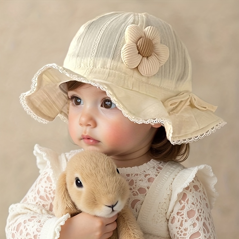 Image of 1pc Baby Hat Spring Autumn Cute Fisherman Cap Girls Thin Breathable Bucket Hat Kids Shade Hat Wide Brim Suitable For Daily Outing Outdoor Sports Beach
