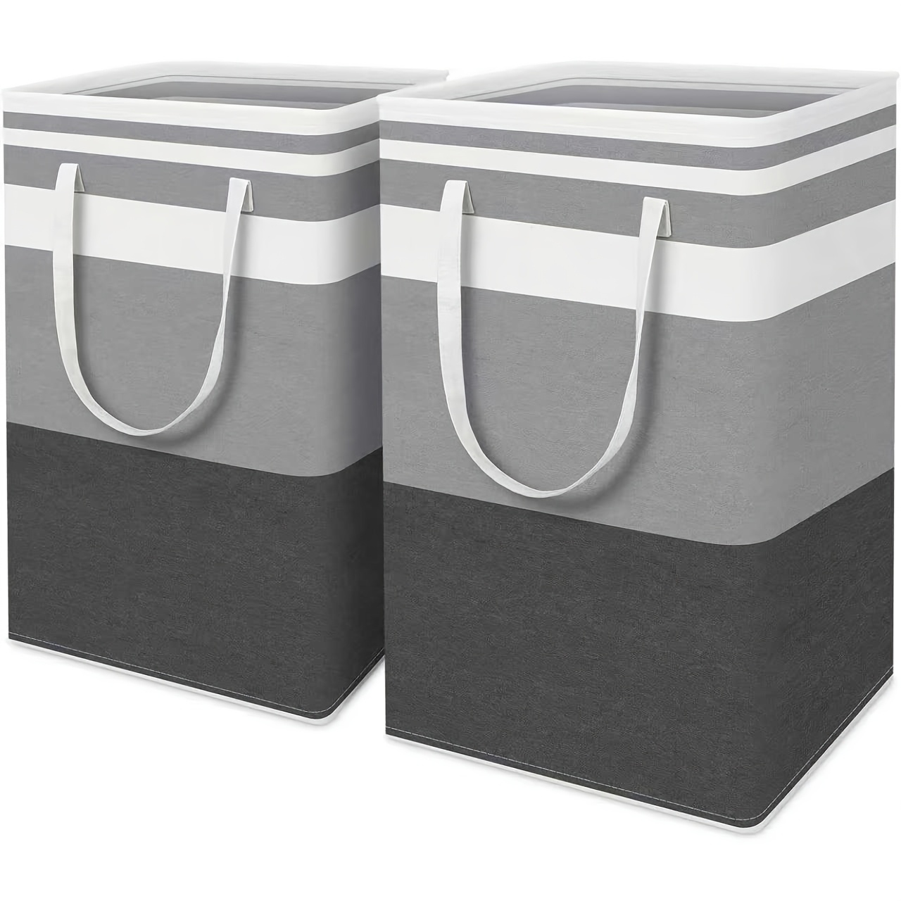 TEMU 2pcs Set Of Laundry Hampers, Deep Gray Striped Splicing, Extra Large Capacity, With Handles For Easy Carrying. Foldable And Stackable. Portable