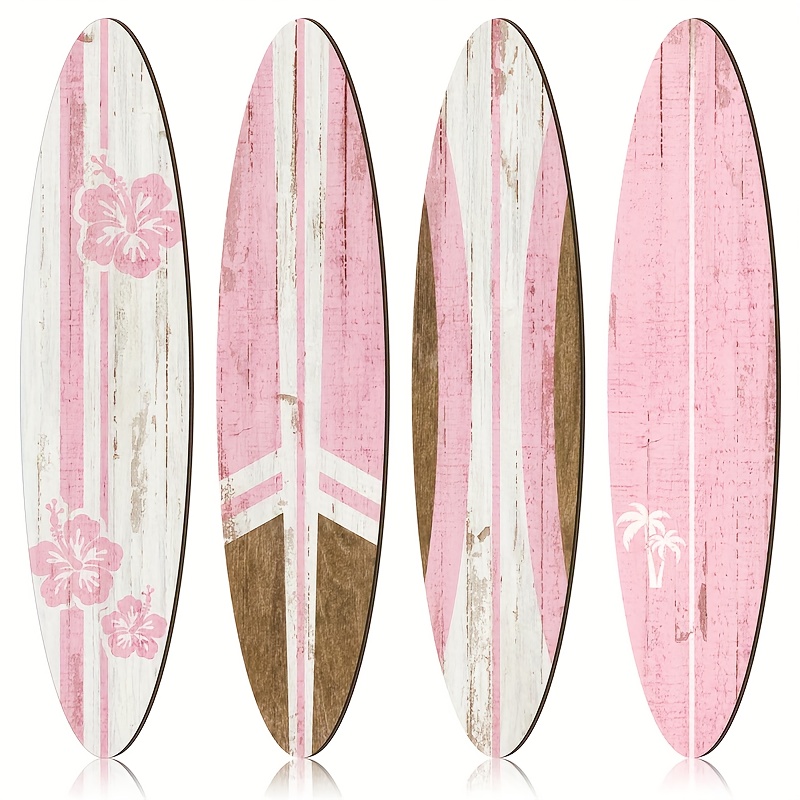 TEMU 4pcs Wooden Surfboard Wall Decor, Decoration College-style Surfboard Hanging Sign, Beach Tropical Wall Art, Suitable For Surfer Bedroom/living