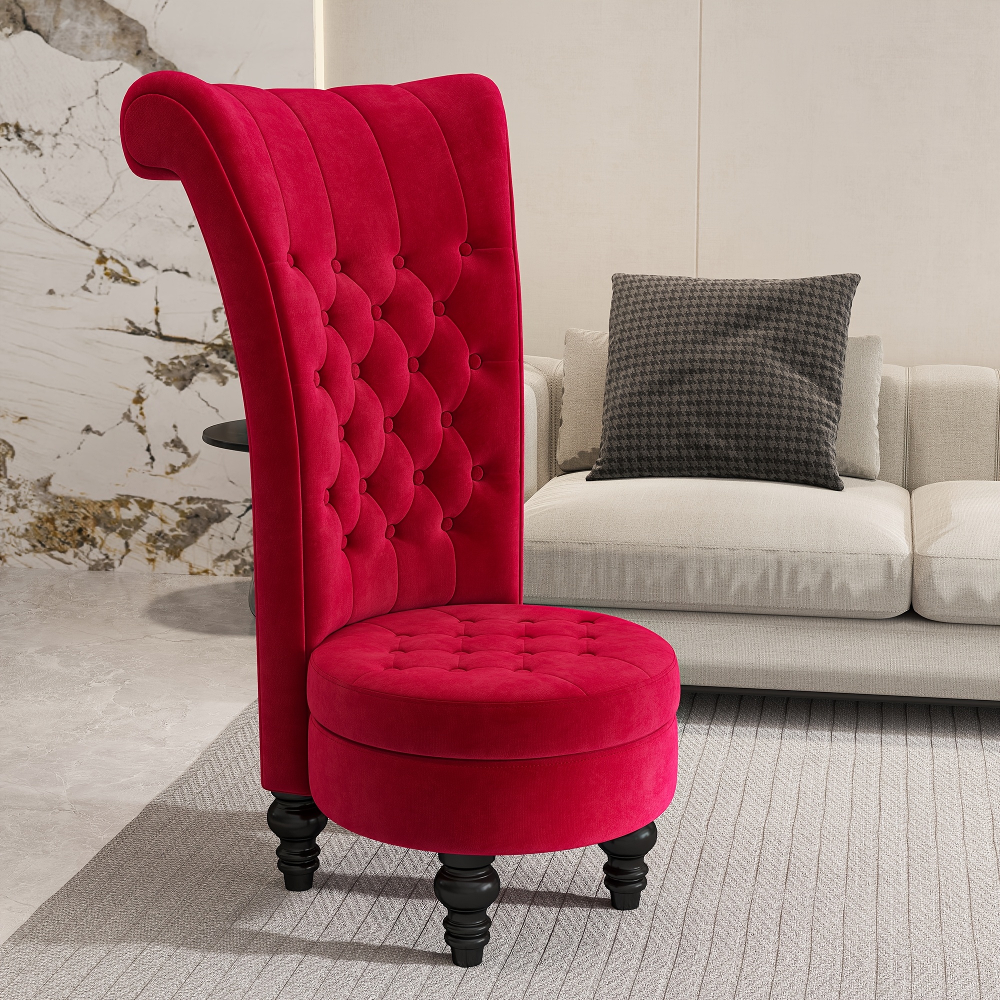 Royal High Back Chair, Velvet Armless Accent Chair with Button-Tufted & Rubberwood Legs, Regal Elegance Throne Chair for Living Room, Dressing Room, Bedroom - Image 6