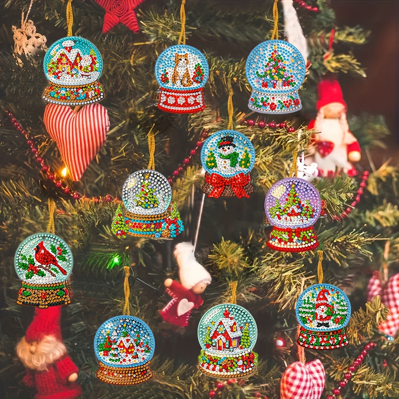 Image of Diamond Painting - A Set Of 10 Festive 5d Diamond Paintings For Christmas Decorations, Suitable For Christmas Trees And Ornaments, Perfect For Holiday Decor And Handmade Crafts