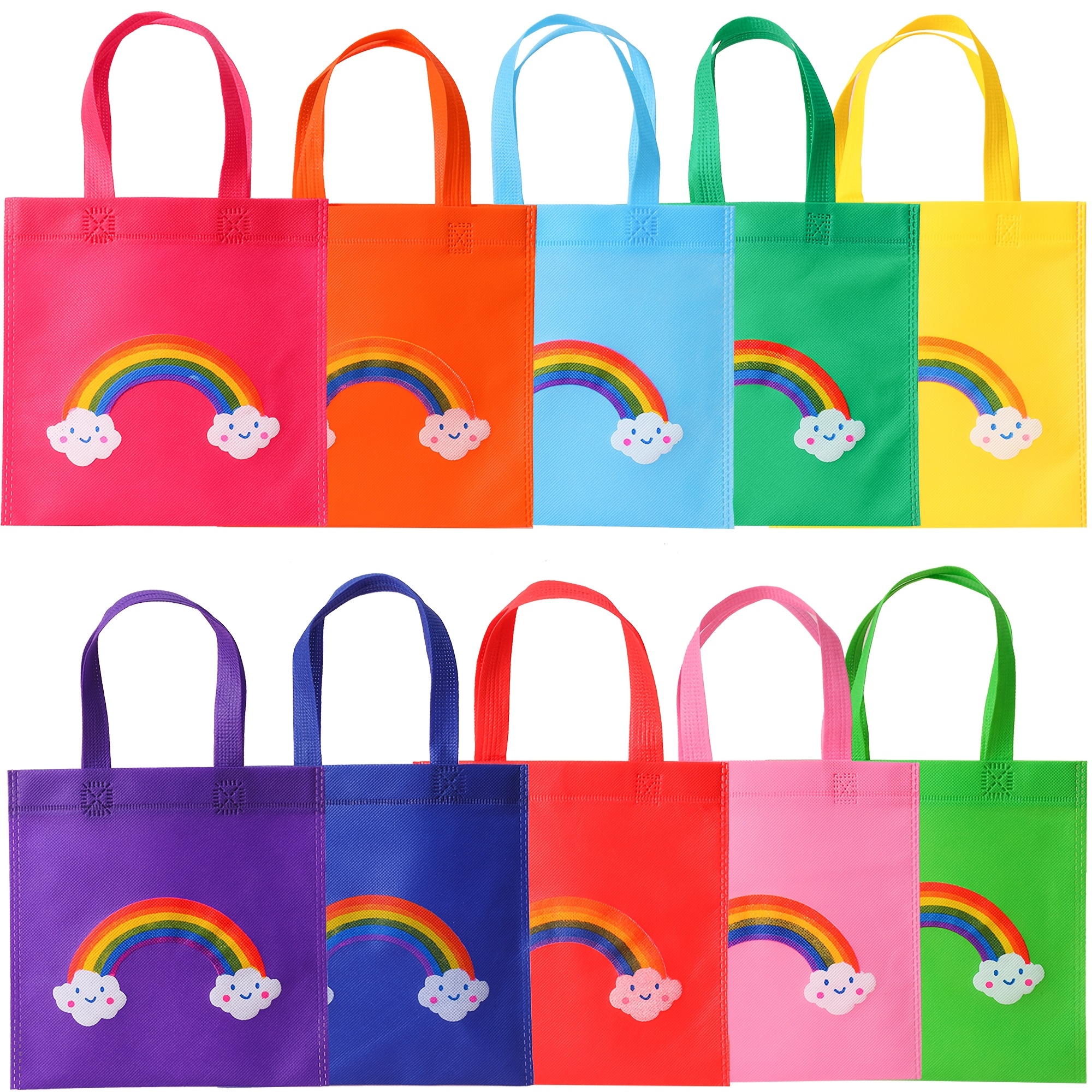 Image of 10 Rainbow Non-woven Fabric Bags For Candy Parties, 8x8 Inches, Small Elf Bags In 10 Colors For Party Favors, Birthdays, And Weddings