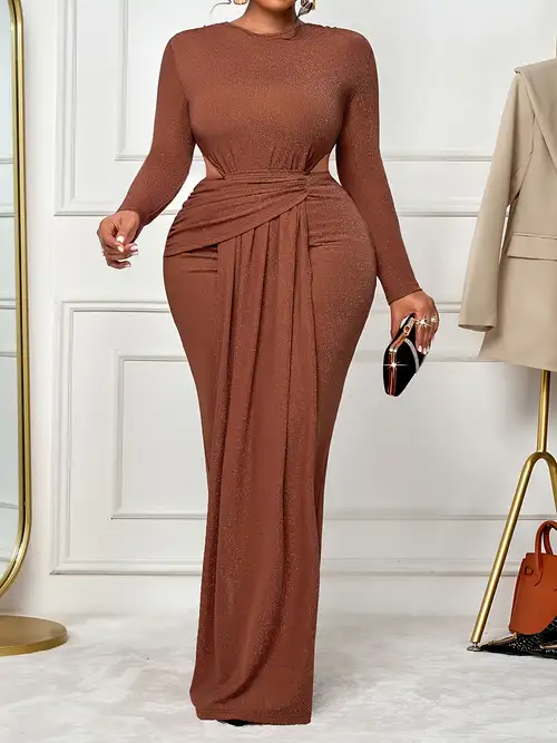 long dresses for church HAJWOH Women Dresses for Church L Elegant Flowy Puff Sleeve Long Dresses Casual Church Dresses Trendy Cotton Dresses with Belt Brown L