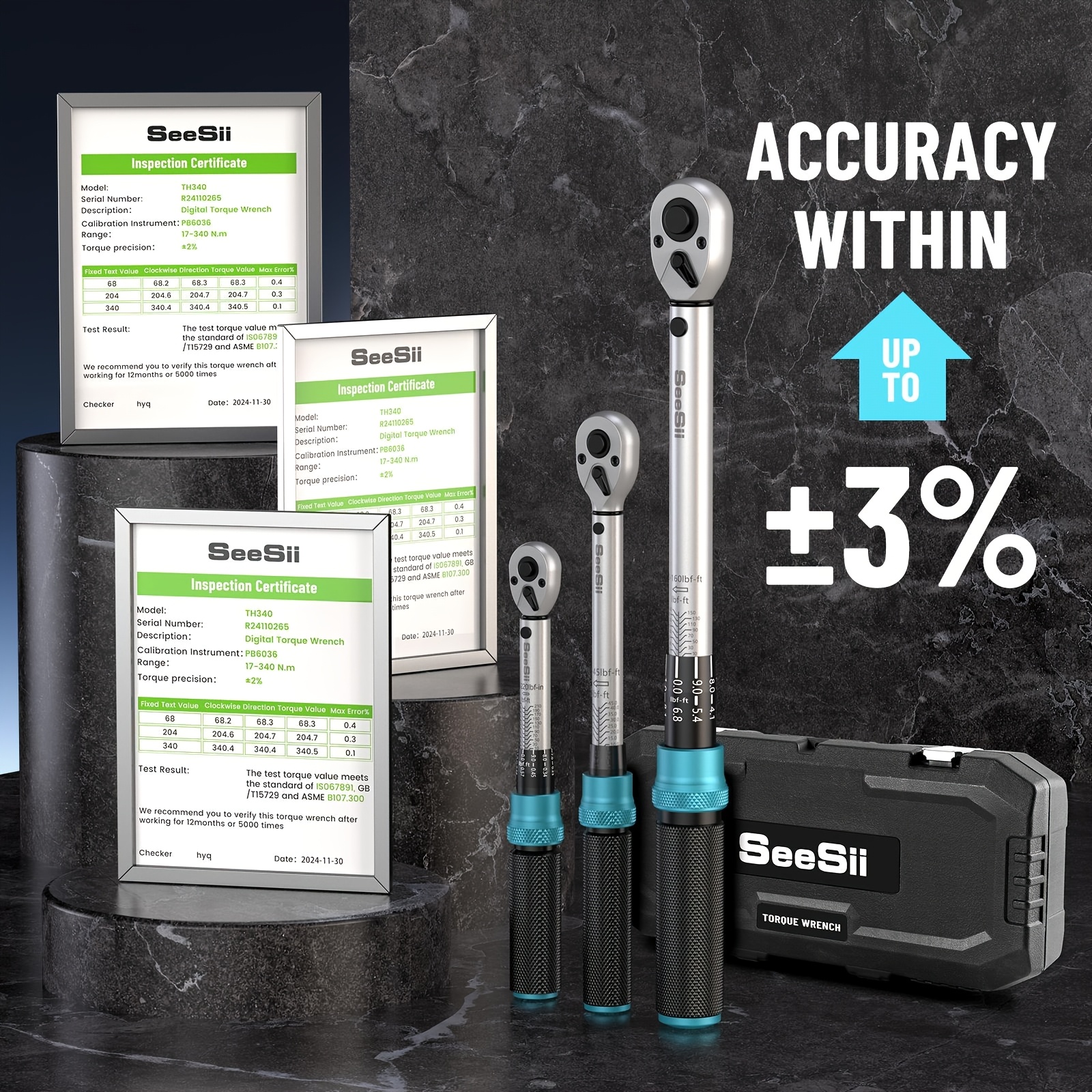8PCS Torque Wrench Set 1/4 & 3/8 & 1/2-Inch ±3% Accuracy Click