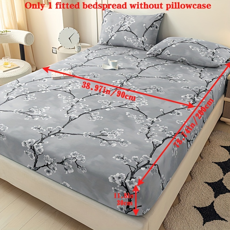 Image of 1 Fitted Sheet, Pillowcases Not Included, Blue-gray Floral Print Bedding Sheet, Suitable For Bedrooms, Guest Rooms, Fitted Sheet Only, Machine Washable, Hand Washable