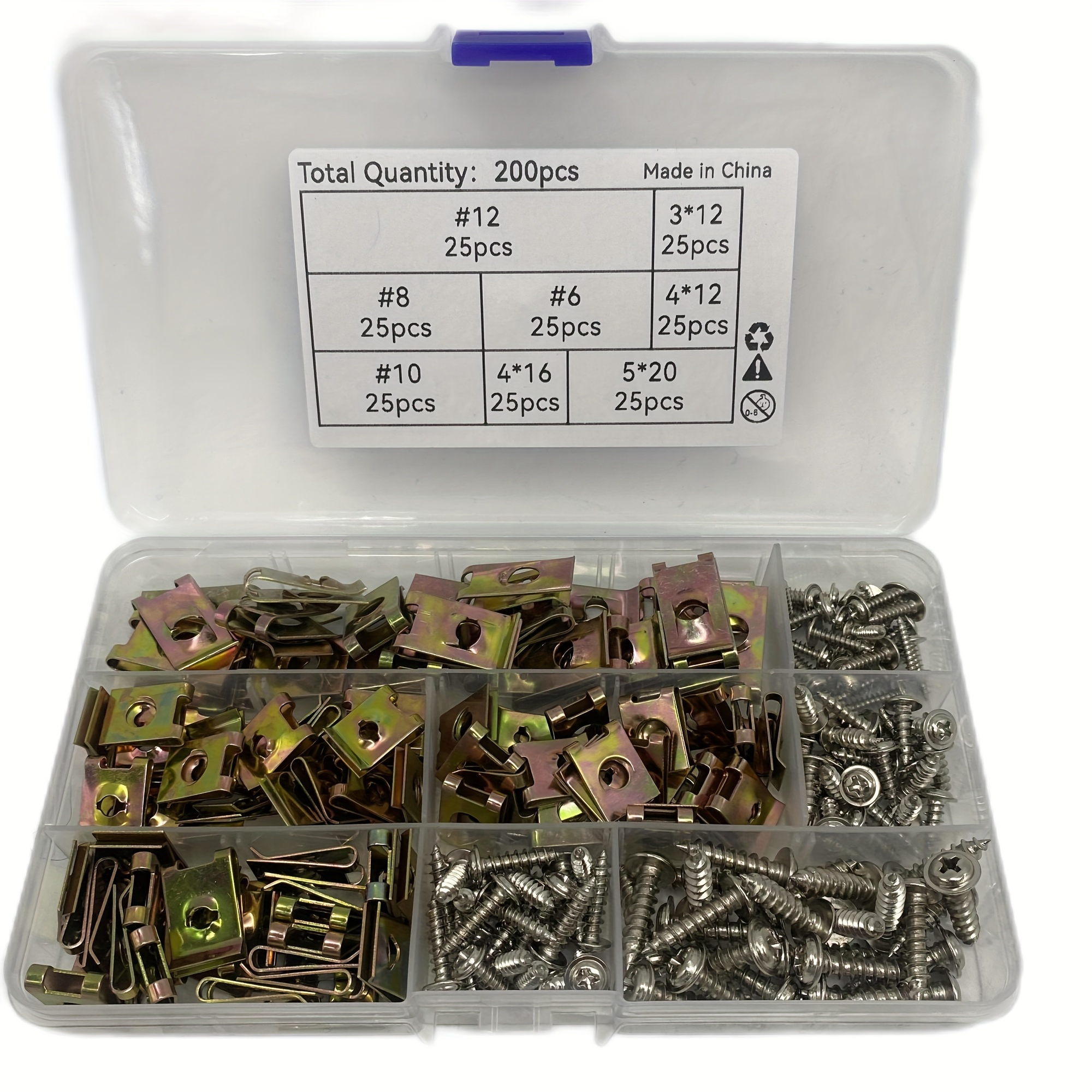 Image of 200pcs Car U-shaped Clip And Screw Combination Kit, Car Screws And Clips, 6/8/10 /12 Combination Internal Decoration Fasteners With Screws For Dashboard Door Panel Interior And Clamps
