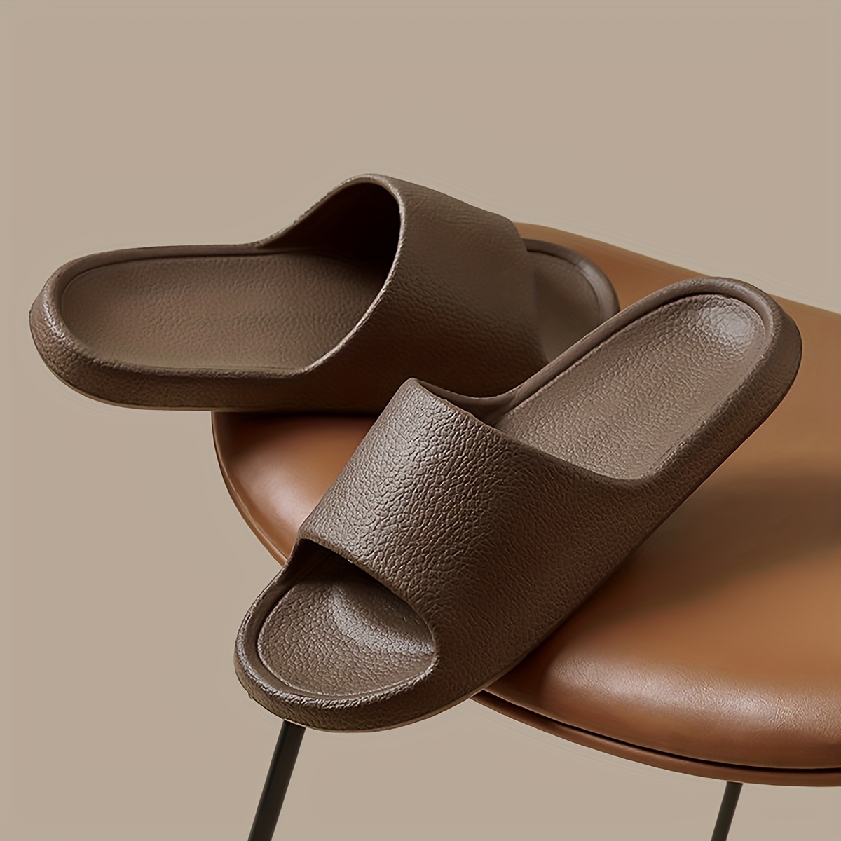 2024 New Fashion EVA Slip-On Slides, Comfortable Soft Thin Sole, Faux Texture, All-Season Casual Home Bath Beach Sandals, Solid Color, Universal Fit, Casual Daily Wear