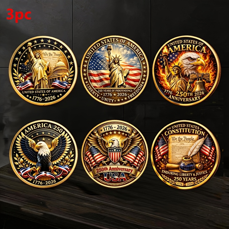 TEMU Replica Coin 3pcs U.s. Independence 250th Anniversary Commemorative Coin Set, Collectible