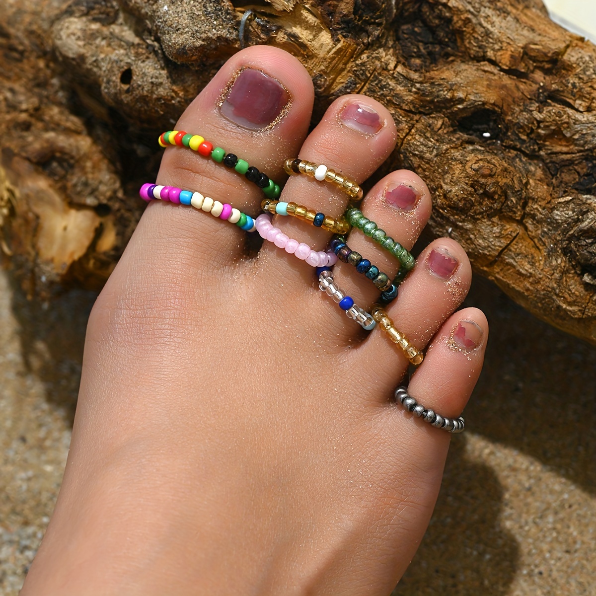 10pcs bohemian beaded toe rings mixed color seed beads Temu - Main Image