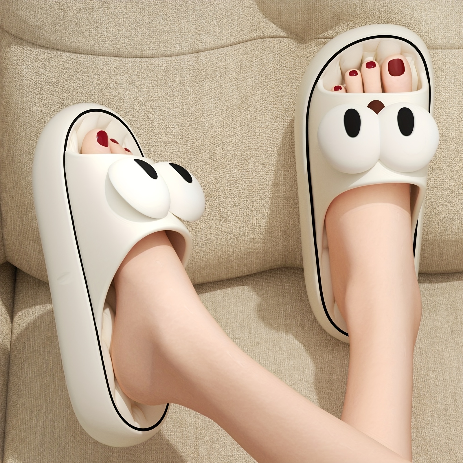 2025 New Casual Slippers with Large Eyes Design - Non-Slip, Thick Sole, EVA Material, Perfect for Indoor & Outdoor Use, Odorless, Comfortable, And Stylish