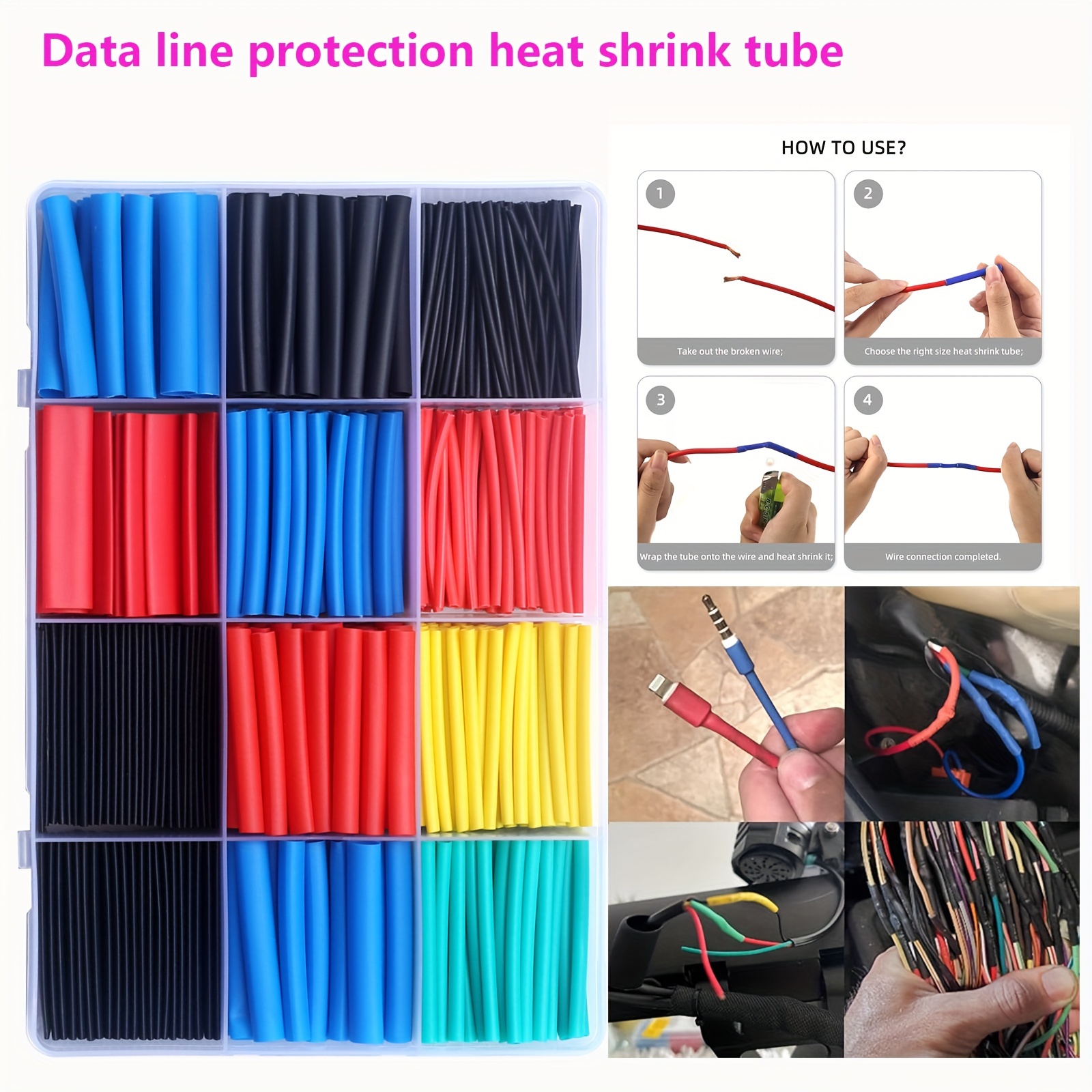 

530pswire Tubing Kit, Pe (polyethylene) Wrap, 2:1 Shrink , Waterproof Electrical Wire Protector, 12 Sizes, 6 Colors, With No Required