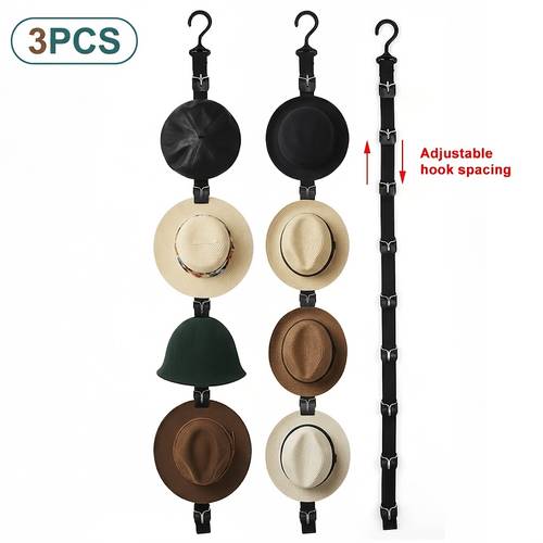 1 3pcs of adjustable cap storage rack featuring nine hooks space saving holder and adjustable design dual use for doors walls ideal for home wardrobe organization and holding multiple hats