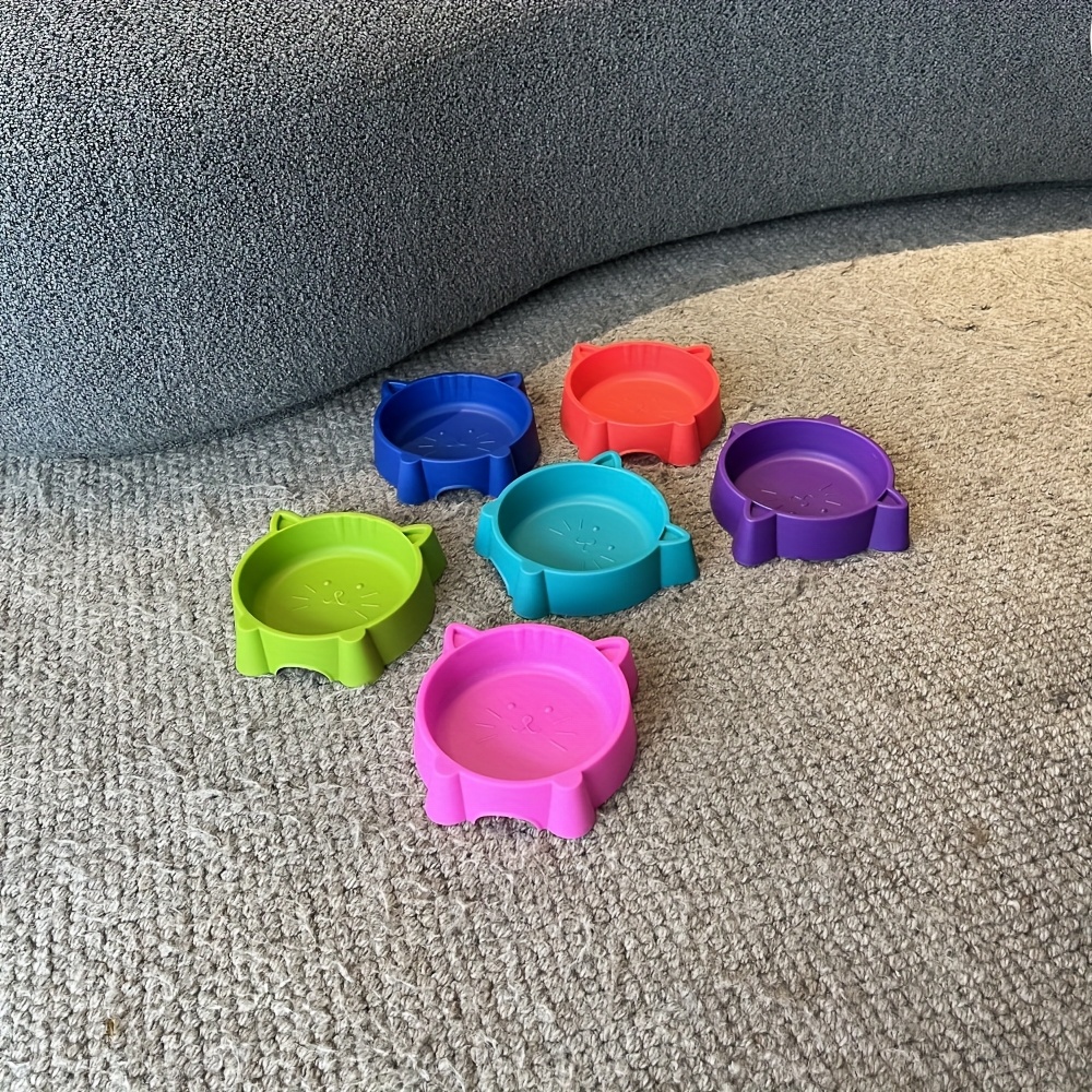 6pcs Colorful Cat Bowls - Durable Plastic, Easy-to-Clean Small Pet Food & Water Dishes with Playful Cat Face Design - Perfect for Indoor/Outdoor Cats & Puppy Birthday Parties, Assorted Color