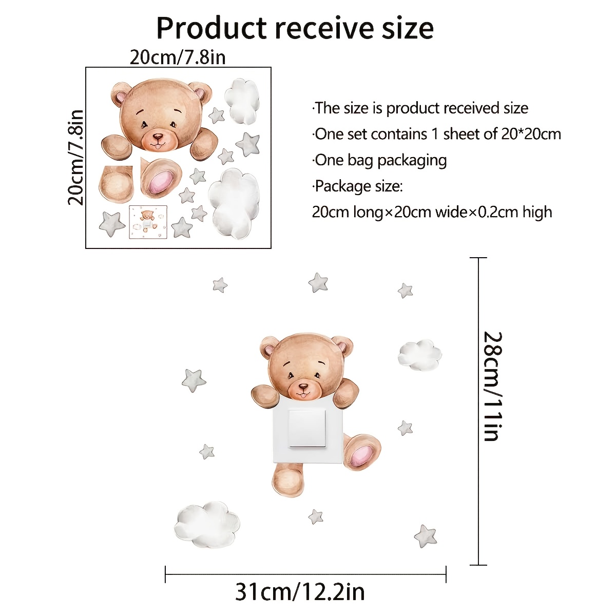 A Cartoon Bear Switch Decoration Sticker With Stars And Clouds Around It, Suitable For Decorating Switches And Sockets In Rooms And Living Rooms