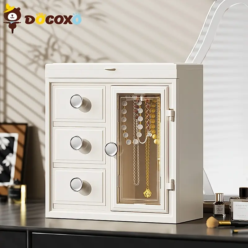 1pc european style jewelry box organizer large capacity desktop storage with leather lined interior secure snap closure multi compartment design for necklaces earrings rings elegant white polished jewelry organizer storage box necklace display durable construction organized boxes Product details 0