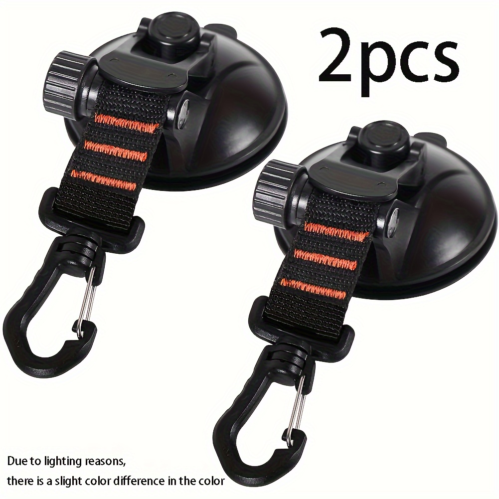 TEMU 2pcs Heavy-duty Suction Cup Hooks For Car Tents - 360° Rotatable, Reinforced Nylon With Carabiner Clip - & Use, Outdoor Camping