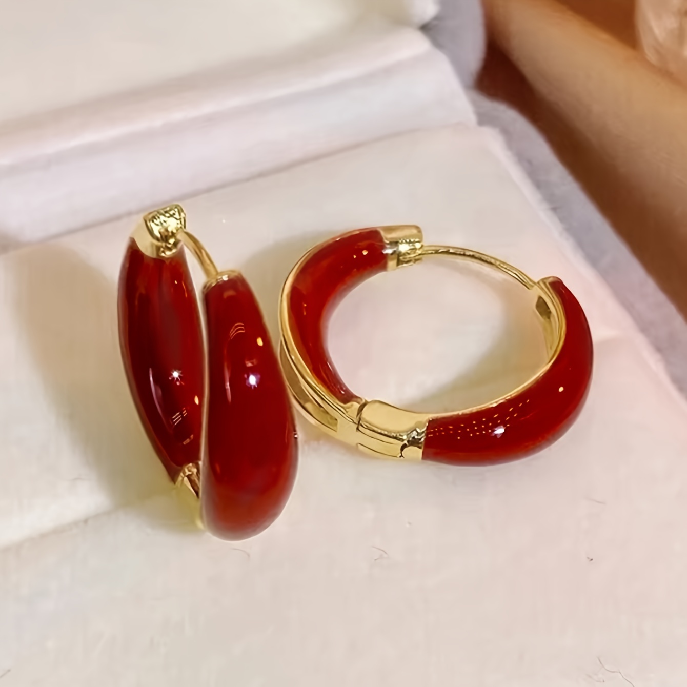 Image of A Pair Of Minimalist, Elegant, And Light-luxury Red Vintage-inspired Women's Banquet Party Fashion Hoop Earrings