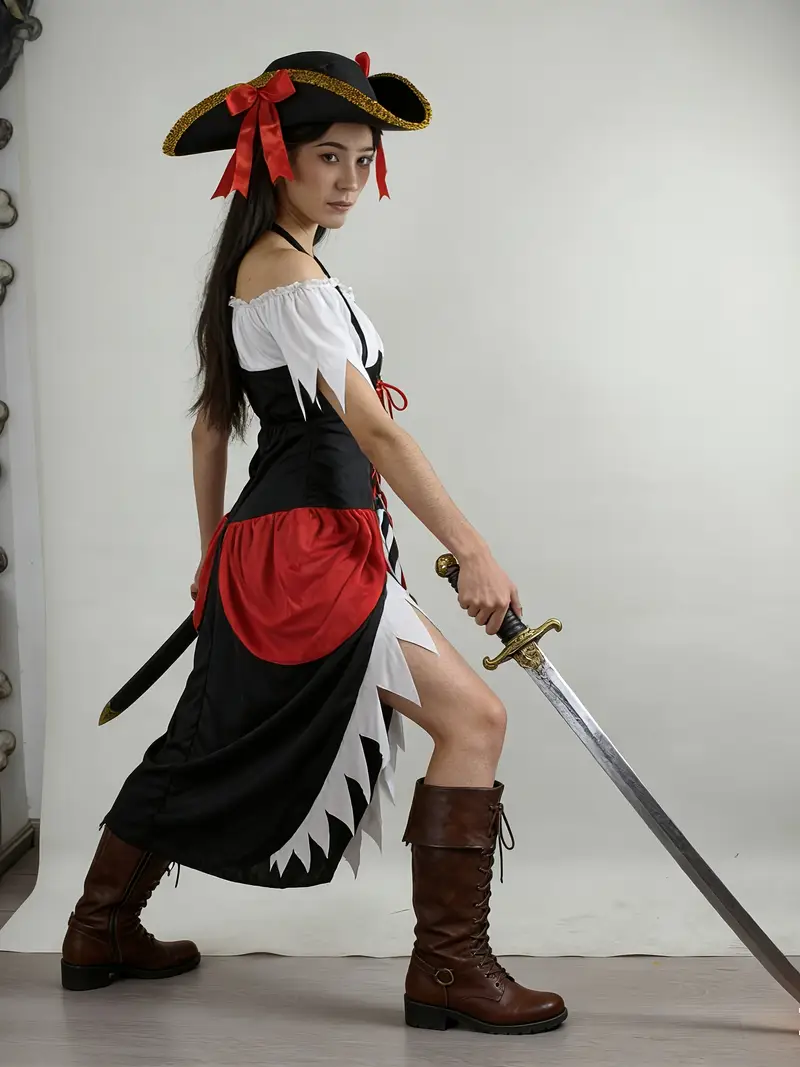 pirate party dress Girls M Pirate Halloween Dress Short Sleeve Costume Layer Skirt Stripes Skulls