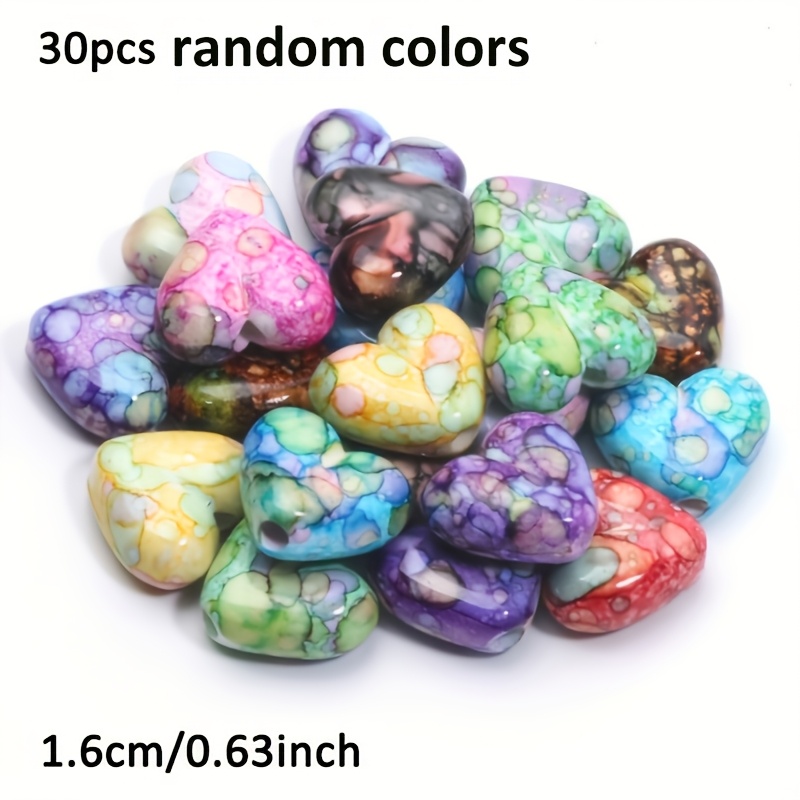 E-shop Helle herzförmige Acryl-Perlen mit Abstand 16 mm, 30 Stück, zufällige Farben für Schmuckherstellung, DIY-Ideen, besonderes Armband, Halskette,