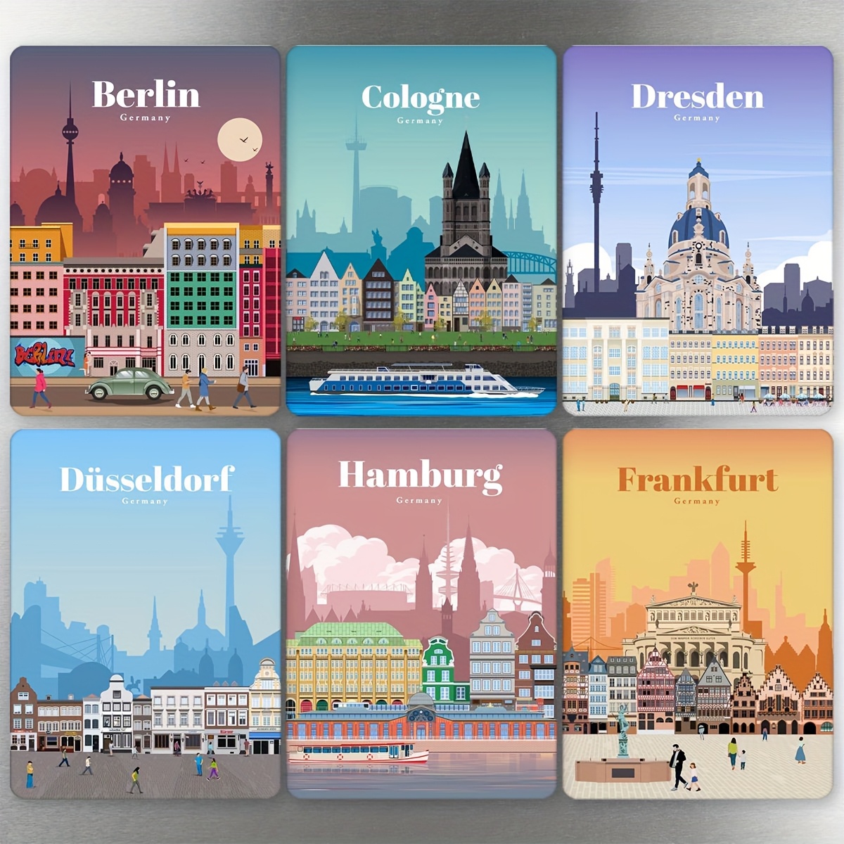 E-shop 6 Stück Moderne Kunststil Deutsche Magnet Aufkleber Set - Lebendige Kühlschrank & Eisen Tür Dekor mit Magnetischem Rücken, Kreativer Küche &