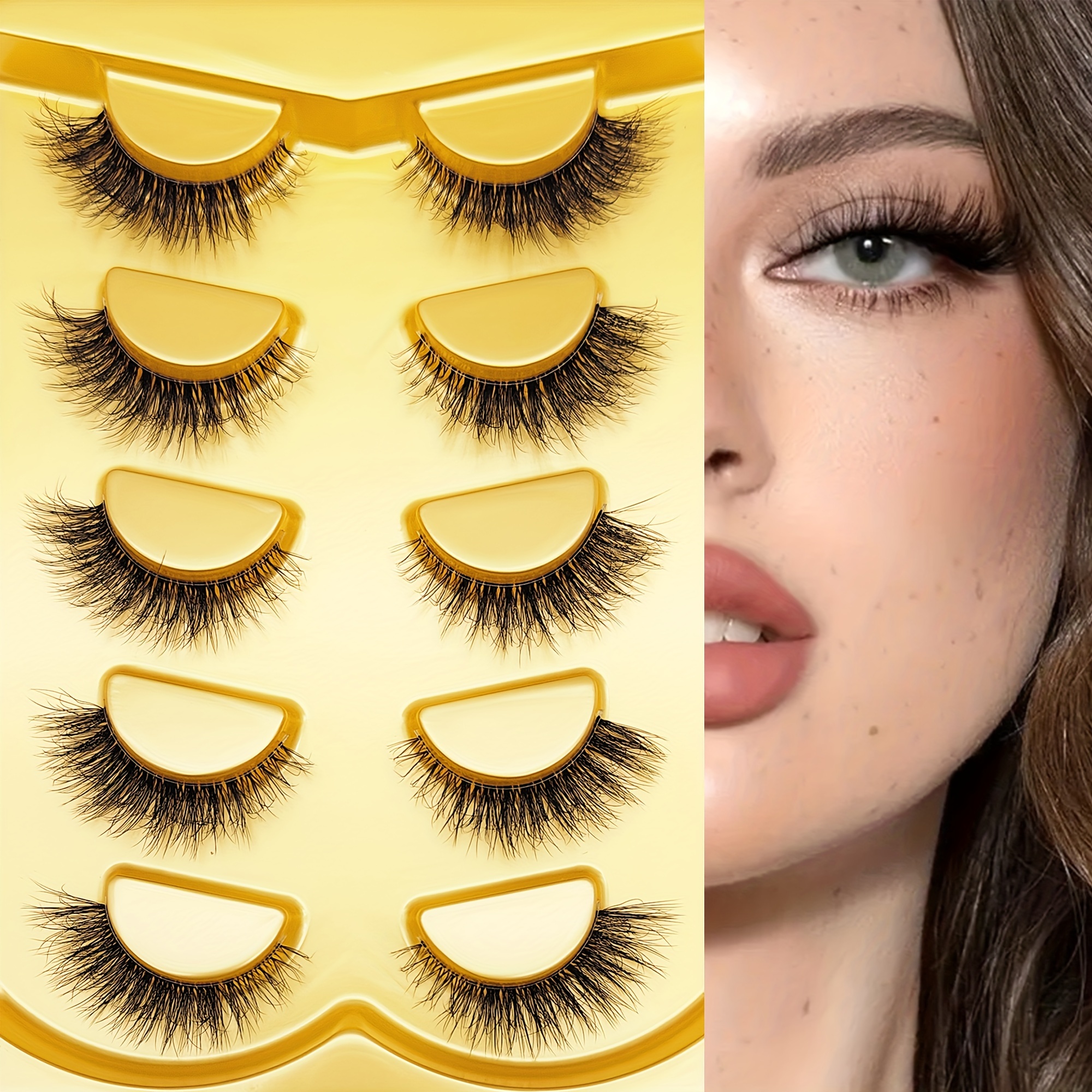 Image of 5 Pairs Premium Fluffy Mink False Eyelashes - Volume-, Full & Cat - Luxurious, Lightweight & Reusable For A -3d Cat Eye Natural Mink Lashes-natural Casual Attire