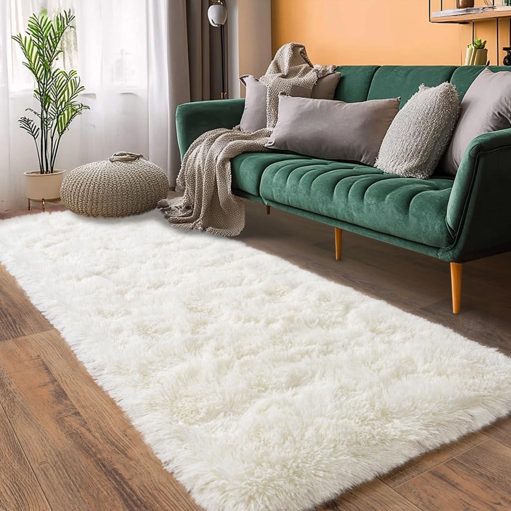 1pc Rectangular Thickened Plush Rug, Soft Fluffy Shaggy Long Pile Tie-dye Solid Color Area Rug, Soft Sponge Non-slip Durable Rug For Bedroom Bedside, Hand Washable High-end Decorative Rug
