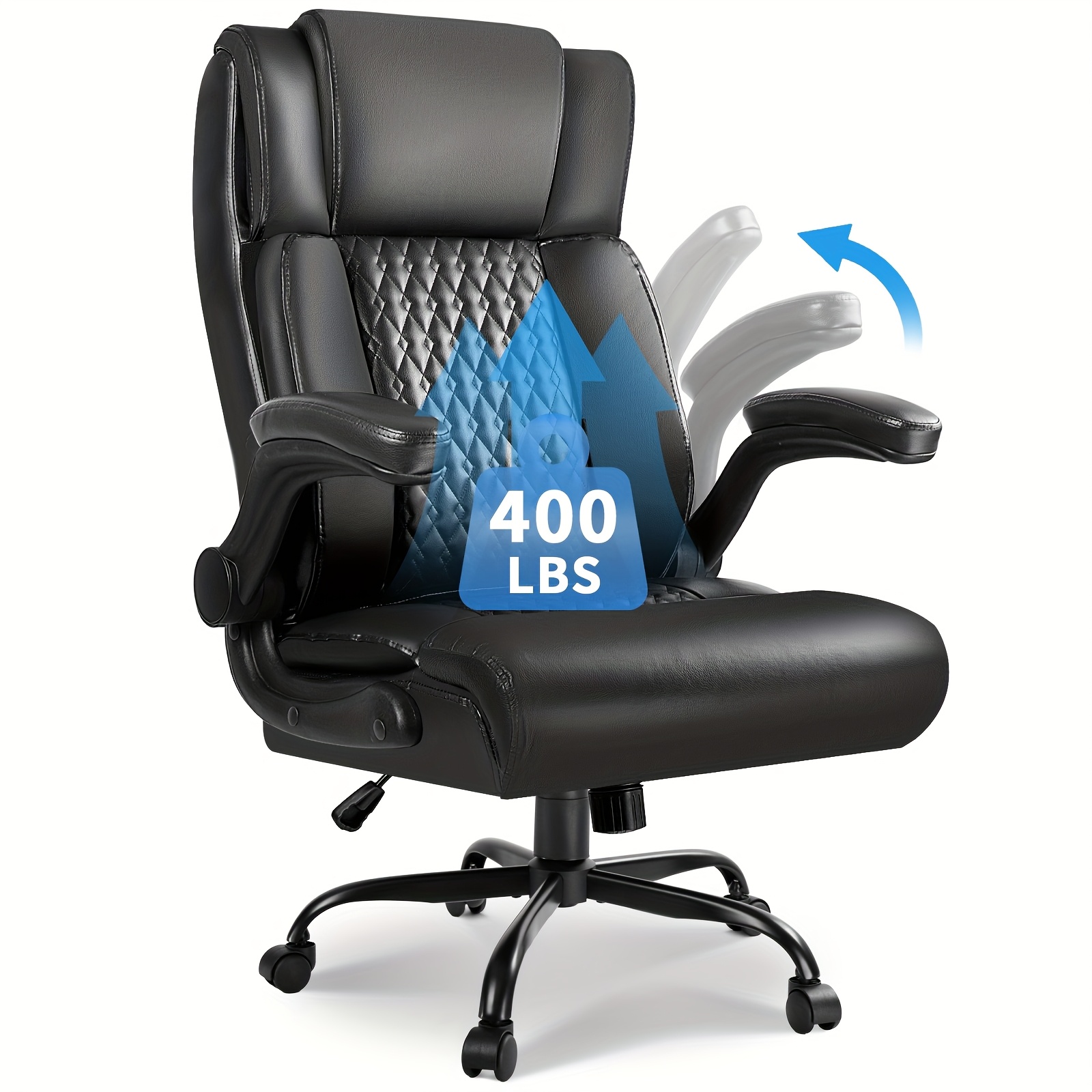 TEMU Big & Tall Executive Office Chair - Ergonomic High Back With Lumbar Support, 400lbs Capacity, Flip-up , Soft Padded Leather Upholstery & Foam