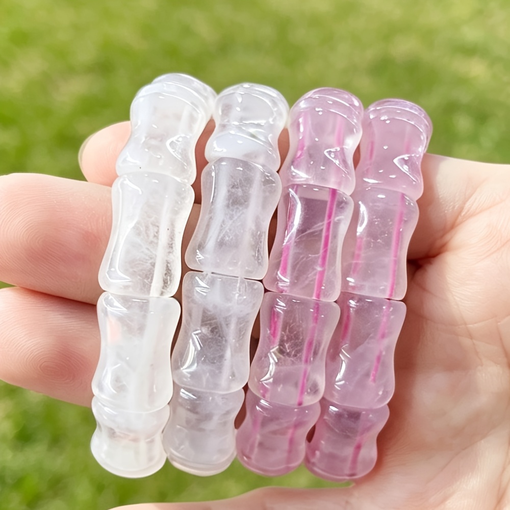 Pink Quartz and White Crystal Bamboo Knot Bracelet