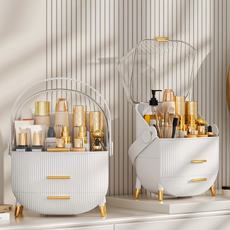 

A Storage Cabinet For Makeup Boxes And Dressing Tables, Box With A Lid And Drawers, A Countertop, A Bathroom, A Display Cabinet For Cosmetics On The Dressing Table, For Women.