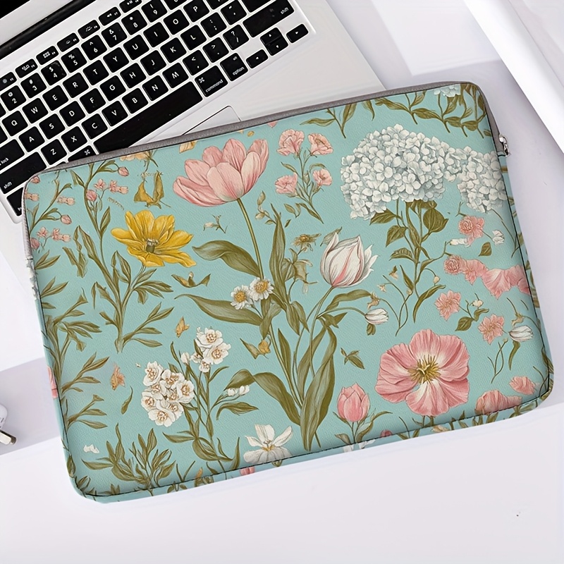 floral print laptop bag pink white flowers green leaves Temu Oman