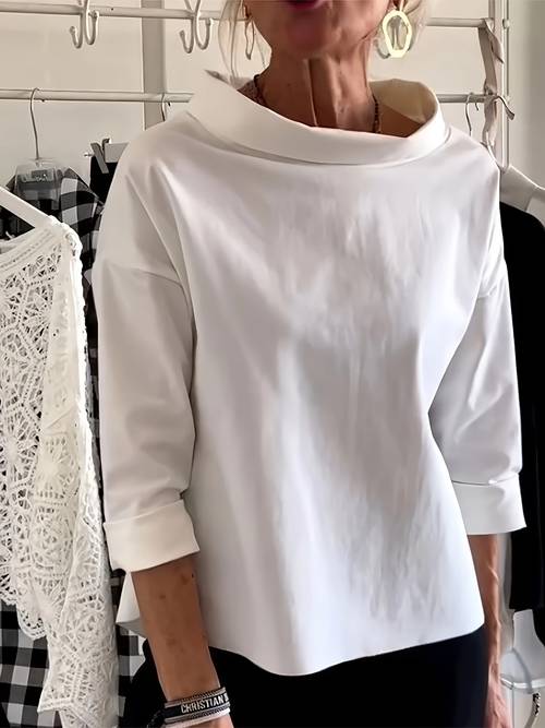 fashion stand up collar solid color shirt womens