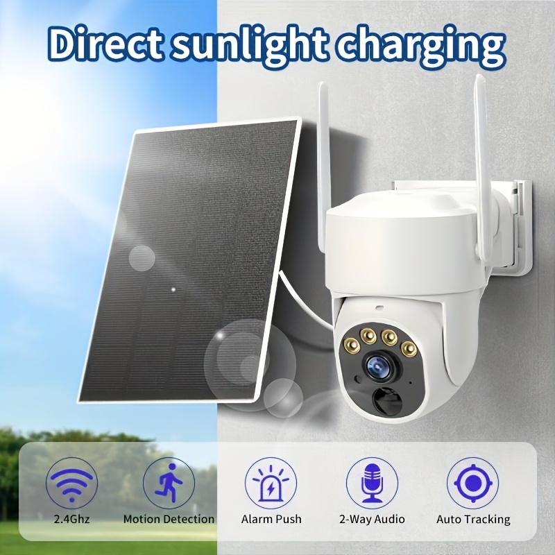 security cameras outdoor   cam kit no subscription required solar powered home security cameras system with 360 pan tilt auto tracking 1296p color   easy setup