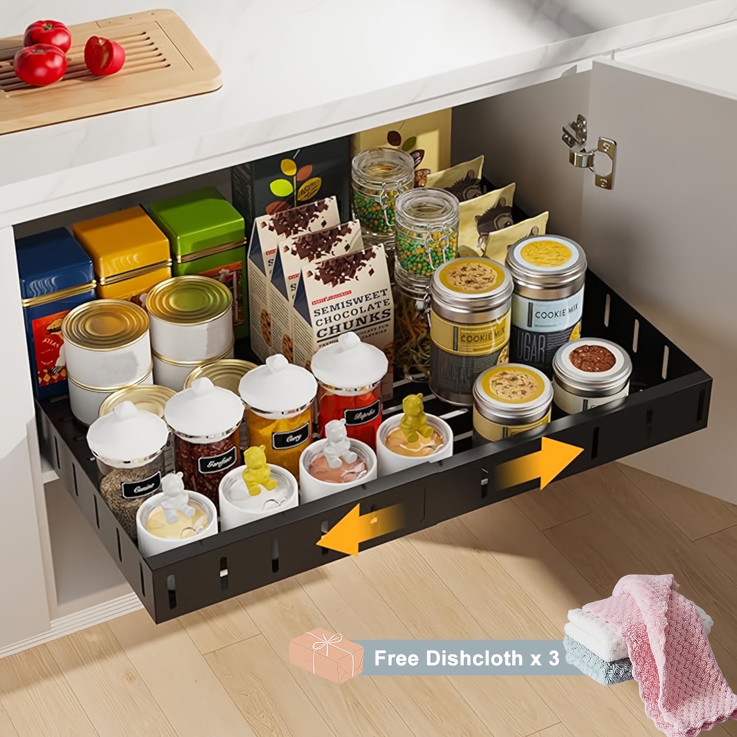 TEMU Système de rangement de cuisine rétractable avec tiroirs coulissants, un grand étagère extensible pour les articles de cuisine, idéal pour des