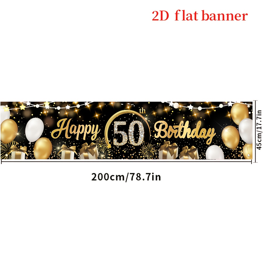 Image of 2d Flat, 2d Flat Banner 1pc 50th Birthday Banner Decoration Happy 50th Birthday Banner Background Cheers To 50 Years Party Supplies 50th Birthday Decoration Black Golden Background, 2d Flat