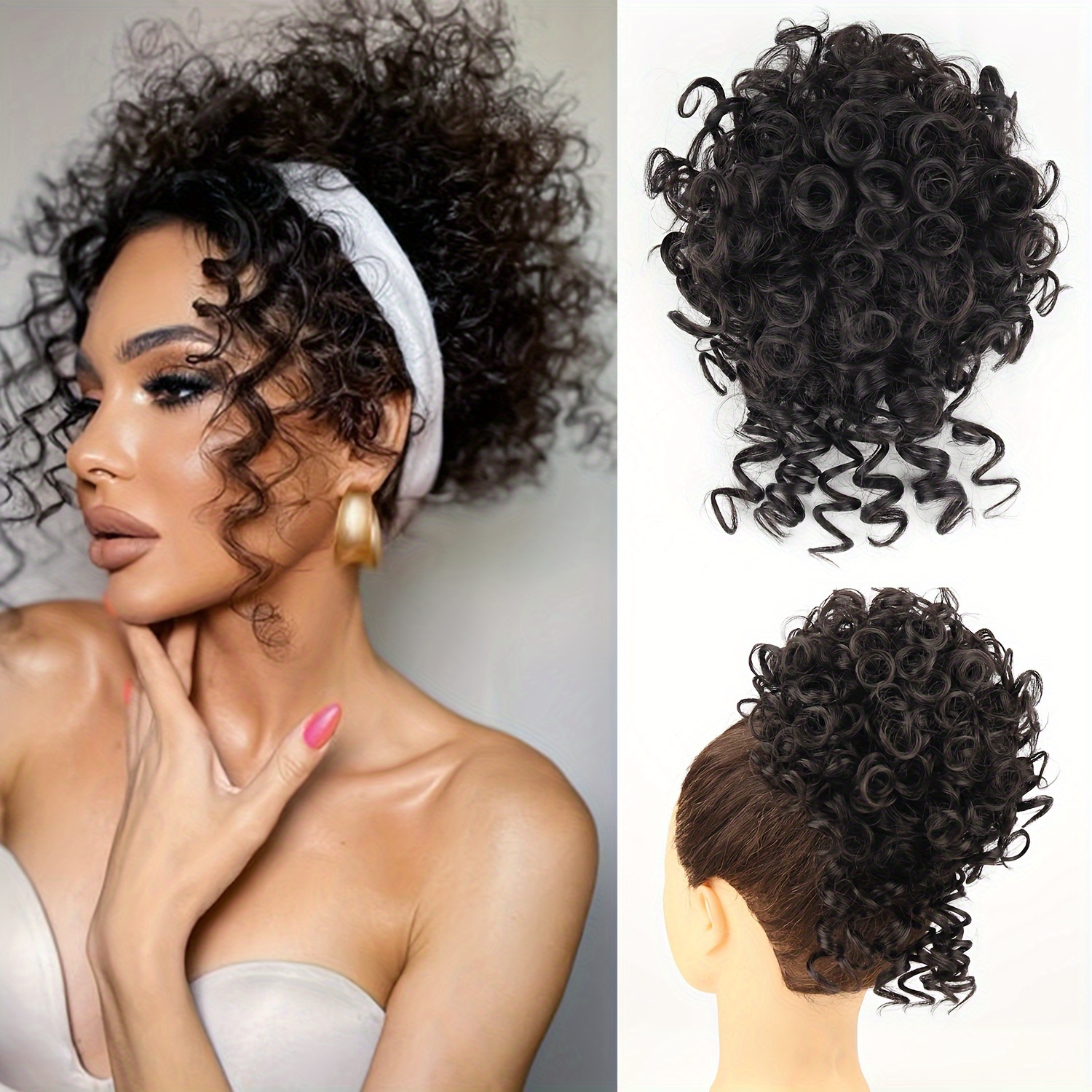 10 inch 1 psc short messy hair bun elastic drawstring hair ...